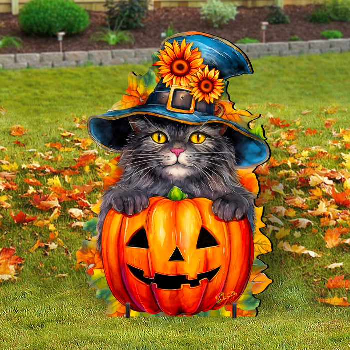 Black Cat Halloween Yard Decoration Outdoor Freestanding Sign