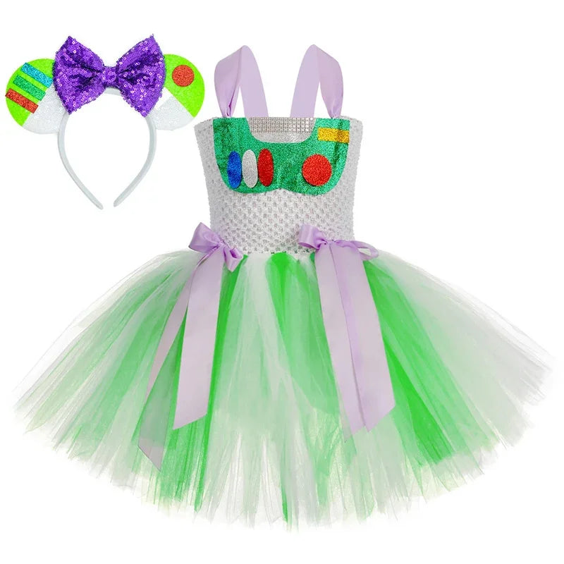 Toy Buzz Lightyear Girls Christmas Halloween Lined Tutu Dress Costume Baby Birthday Outfit New Years Cartoon Toys Clothes