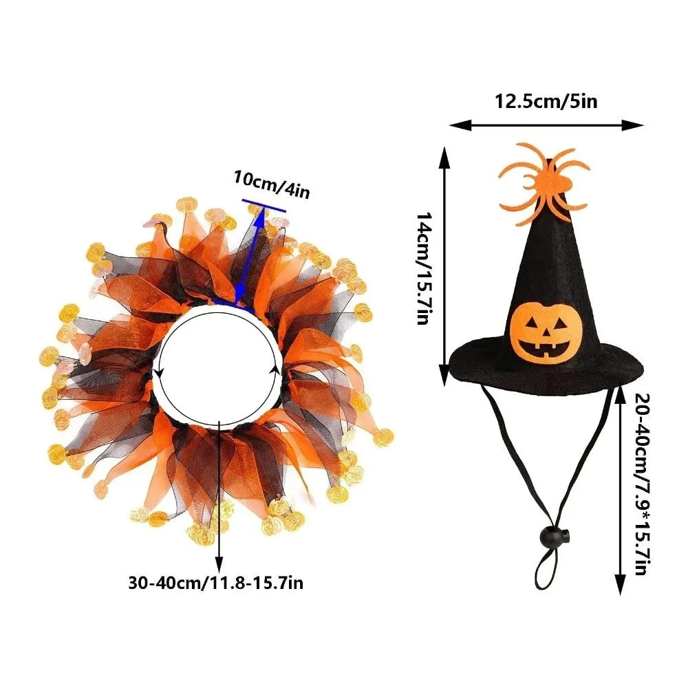 Pet Pumpkin Kawaii Cat Adjustable Props Collar Hat Mesh Costume - alternate view 6