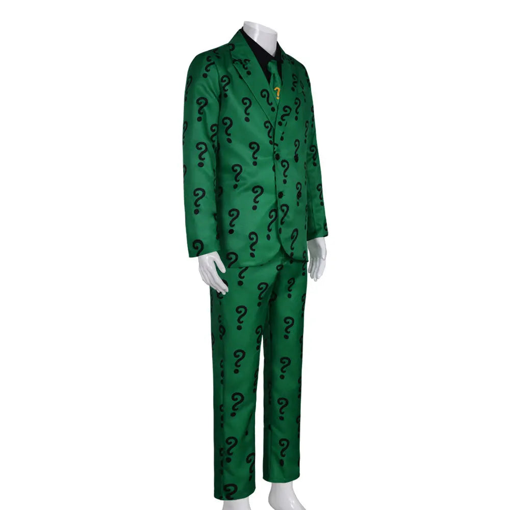 Halloween Costume Villains Riddler Costume Joker Outfit with Hat Adult Men Green Jacket - SET / M