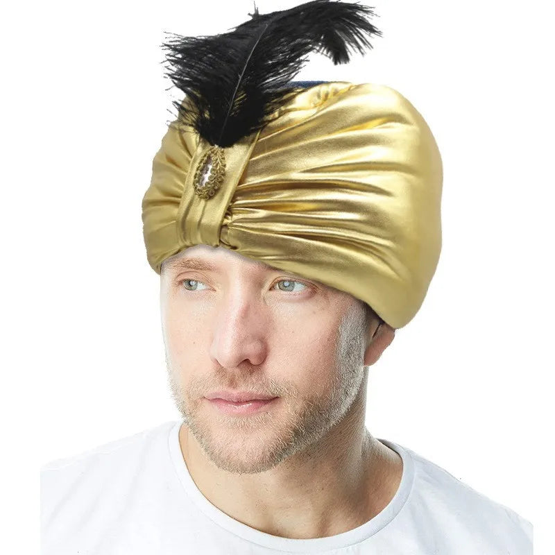 Men's Indian Hat Gold-Stamped Bright Ethnic Gold-Stamped Feather European Prop - alternate view 5