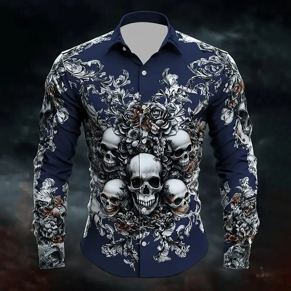 Men's Skeleton Skulls Shirt Button Long Sleeve Costume - alternate view 21