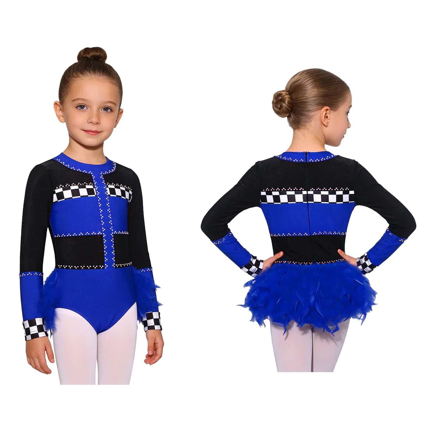 Kids Girls Circus Clown Mad Hat Costume Rhinestones Halter Sleeveless Plaid Jumpsuit - Blue A / 6