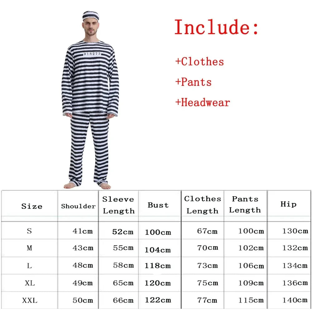Adult Prisoner Halloween Costume Women Men Jail Costume Jumpsuit Convict Jailbird Outfit Shirt Pants - product image 5