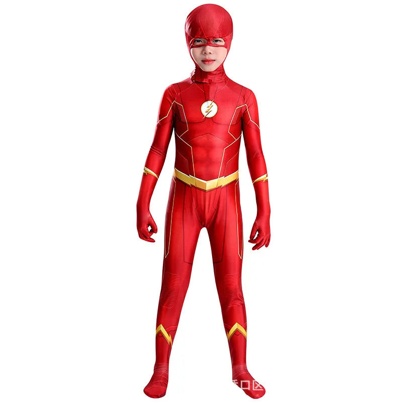 Superhero Barry Allen Cosplay Jumpsuit and Mask Costume Halloween Carnival Party Bodysuit Outfits Stage Performance Adults Kids
