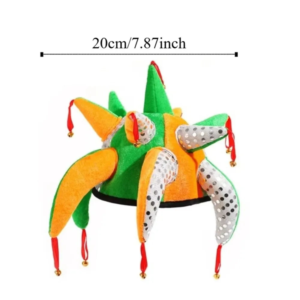 Tentacle Shaped Clown Hat Dress Up Colourful Clown Joker Caps with Bells Hat Halloween - View 6