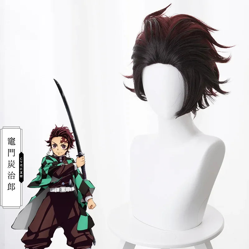 Anime Demon Slayer Tanjirou Kamado Costume Kimetsu No Yaiba Kimono Cloak Man Coat Lining - Wig / L