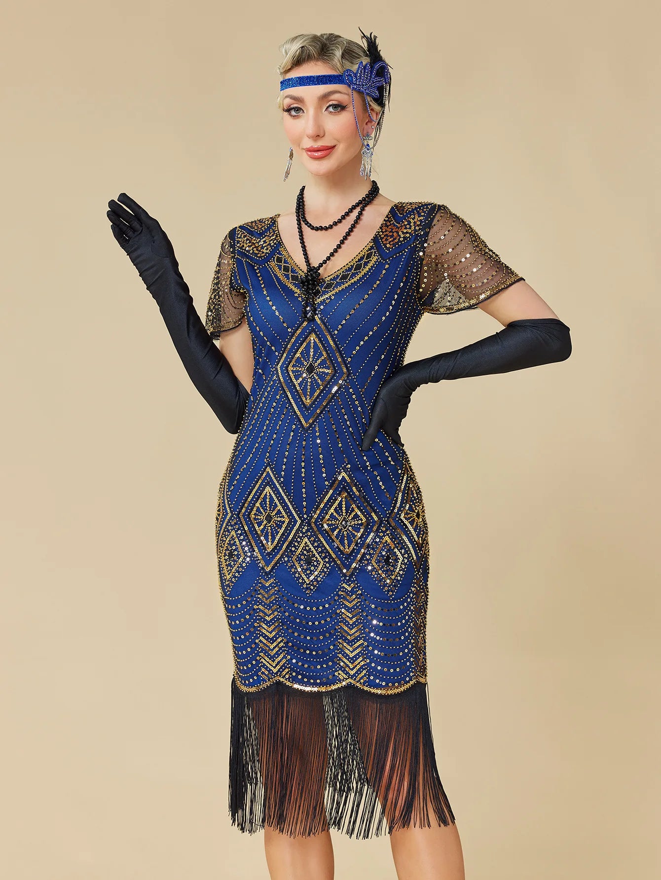 Women's Roaring 20s Beaded Sequin Flapper Costume Dress