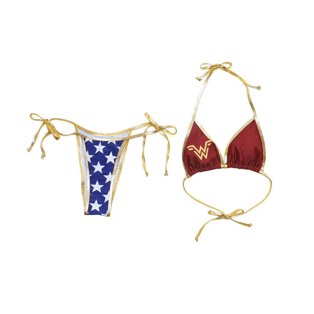 Women's Superhero Movie Wonder Sexy Halter Neck Lace Bikinis Costume - alternate view 6