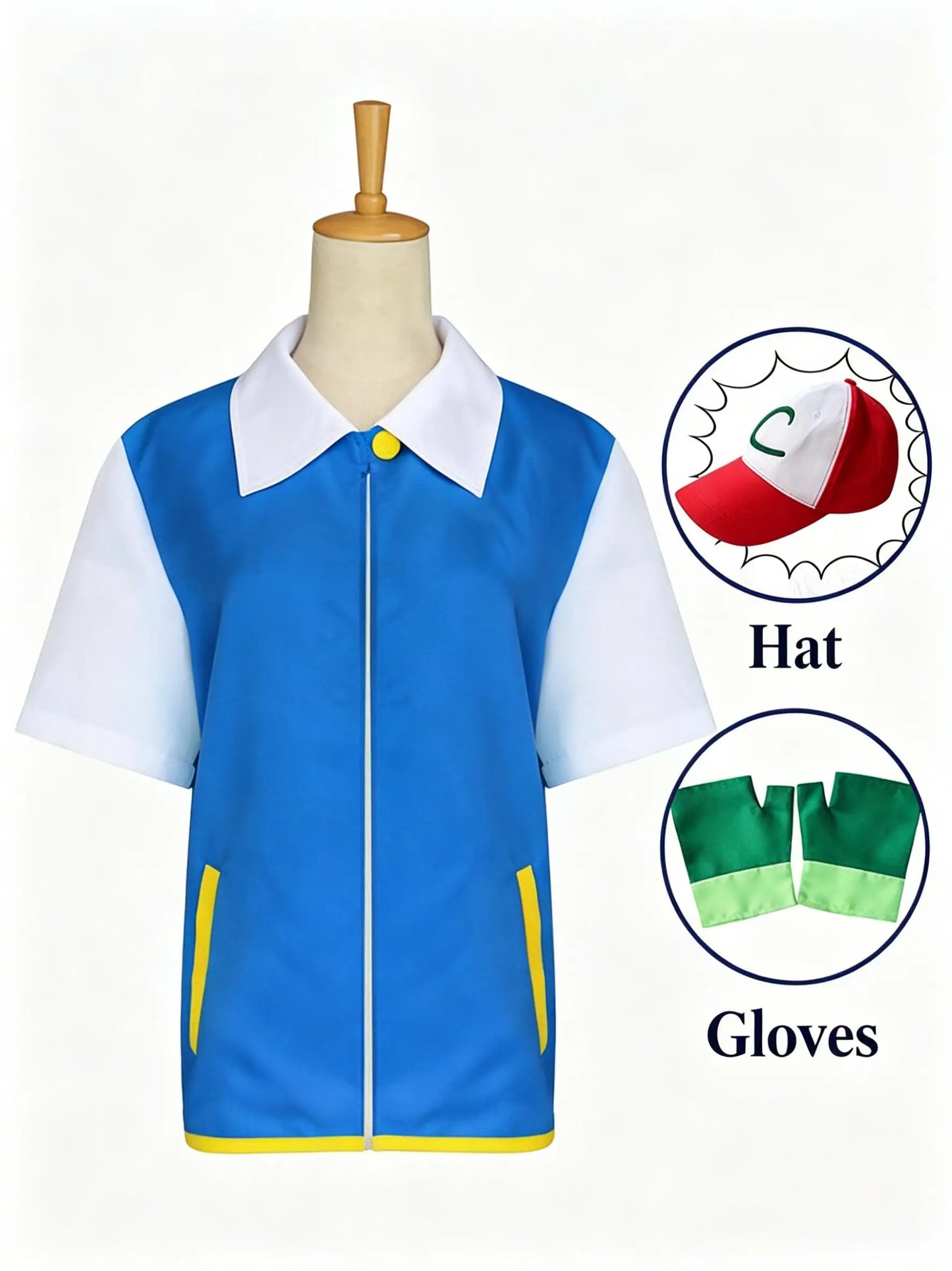 Men Anime Trainer Costume Ash Ketchum Adult for Madam Halloween Women Blue Jacket Cap and - Full Set 5pcs / KIDS 110