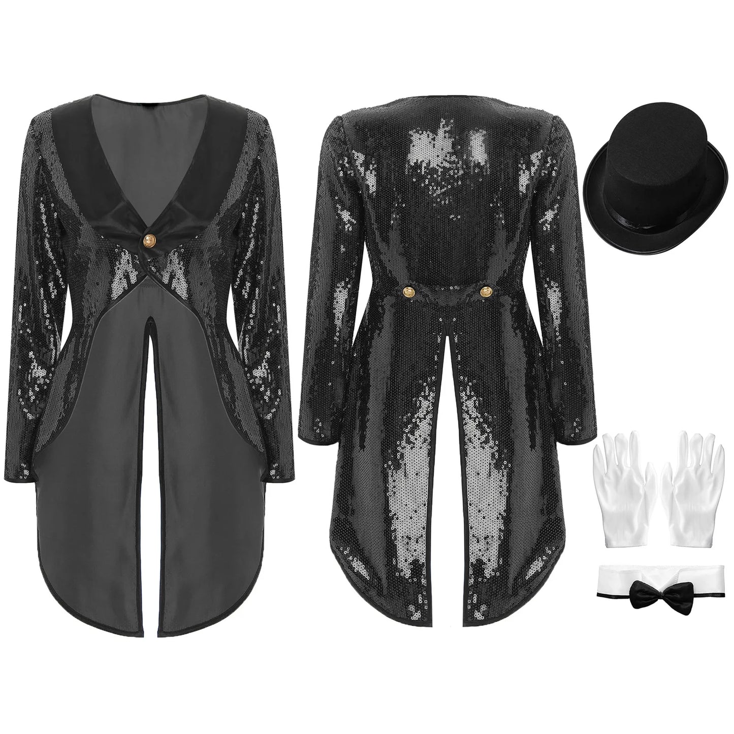 Women's Magician Costume Set Halloween Costume Sleeve One-Button Patchwork Sequin Tailcoat - Purple / XXL