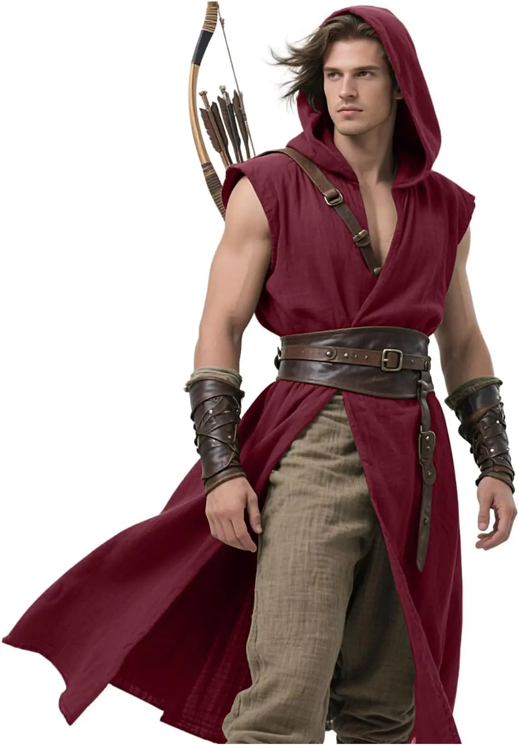 Men's Medieval Hooded Surcoat Renaissance Tabard Sleeveless Tunic Cloak Viking Costume - army green / M