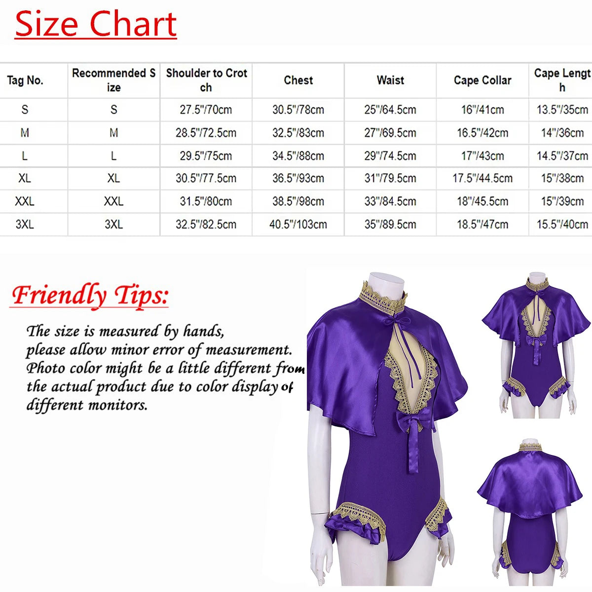 2Pcs Women Showman Costume Halloween Outfit Shiny Satin Cape Top+Sleeveless High Cut - Purple / S