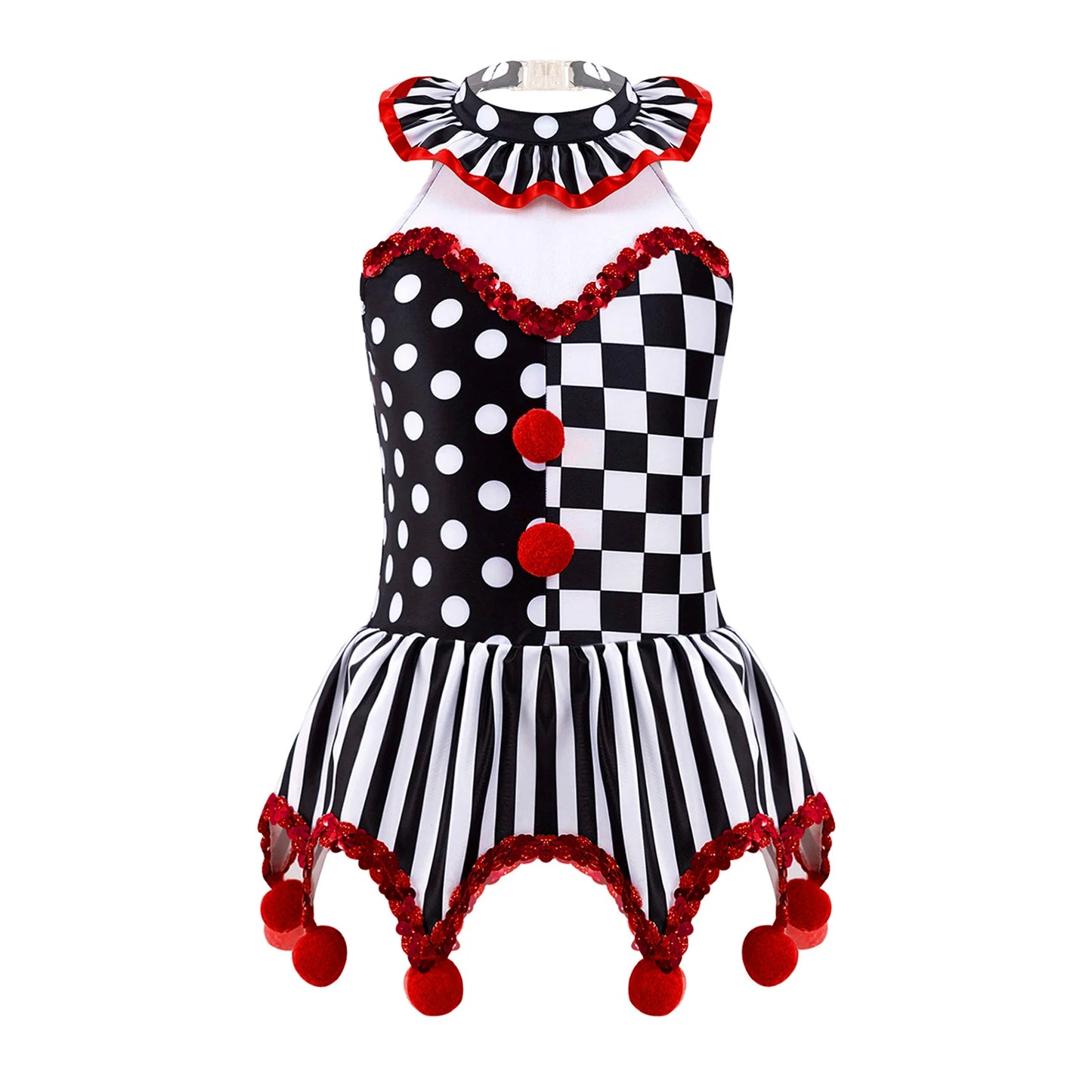 Kids' Clown Jester Circus Halter Neck Checkerboard Sequins Tutu Costume - alternate view 8