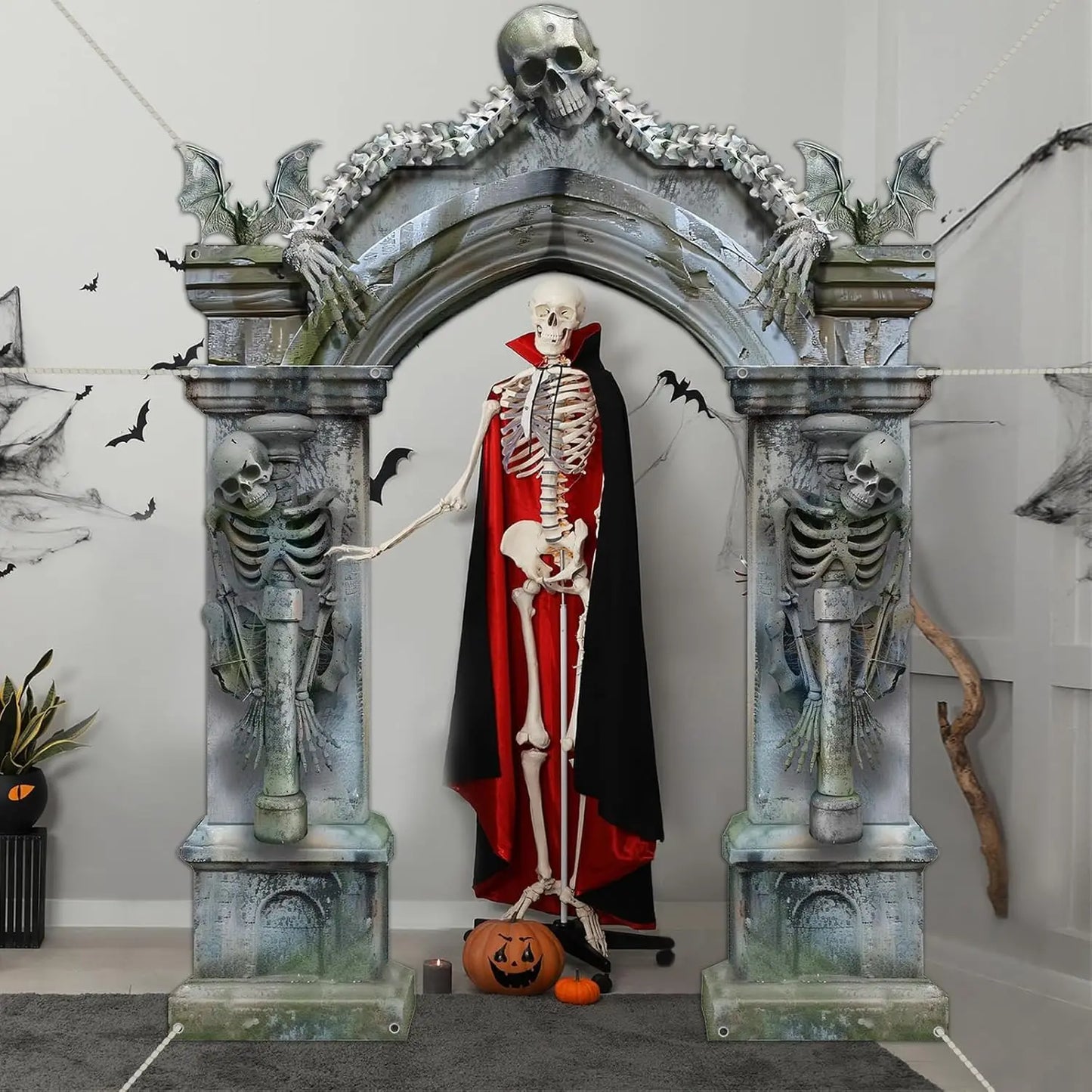 Halloween Skeleton Party Decorations Scary Tombstones Door Banner Creepy Bats Photo Booth - Discount Halloween City