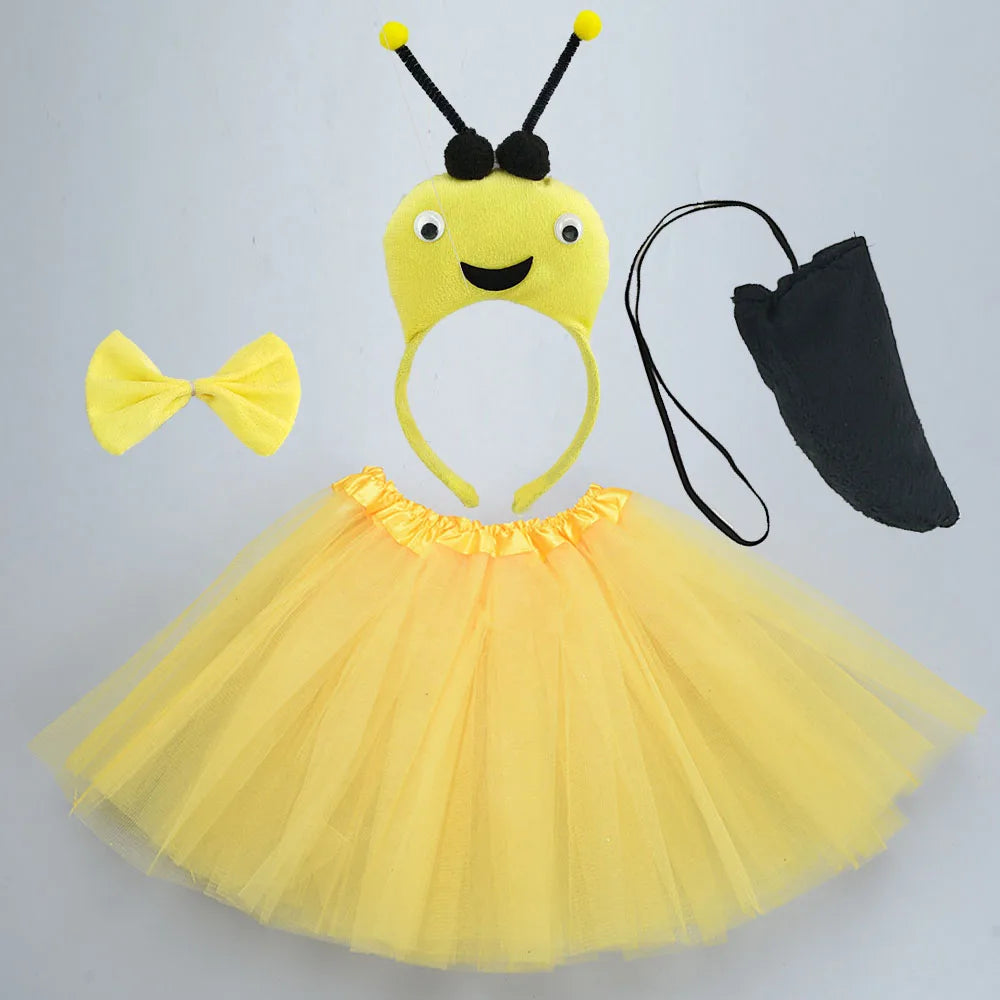 Halloween Girl Women Red Bug Ladybug Black Ant Yellow Bee Animal Costume Headband Skirt - set 4 / for 4- 10 years