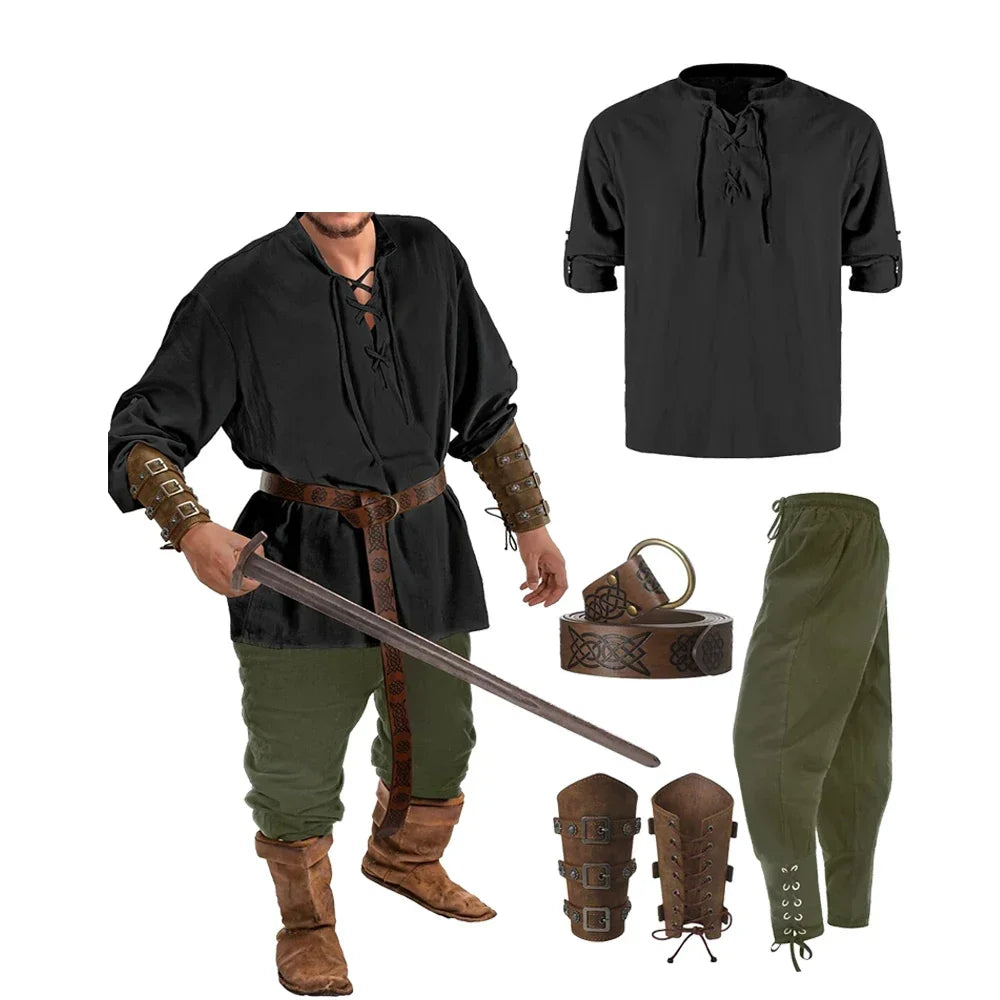 Men's Medieval Renaissance Viking Pirate Shirt Ankle Banded Pants Costume - alternate view 8