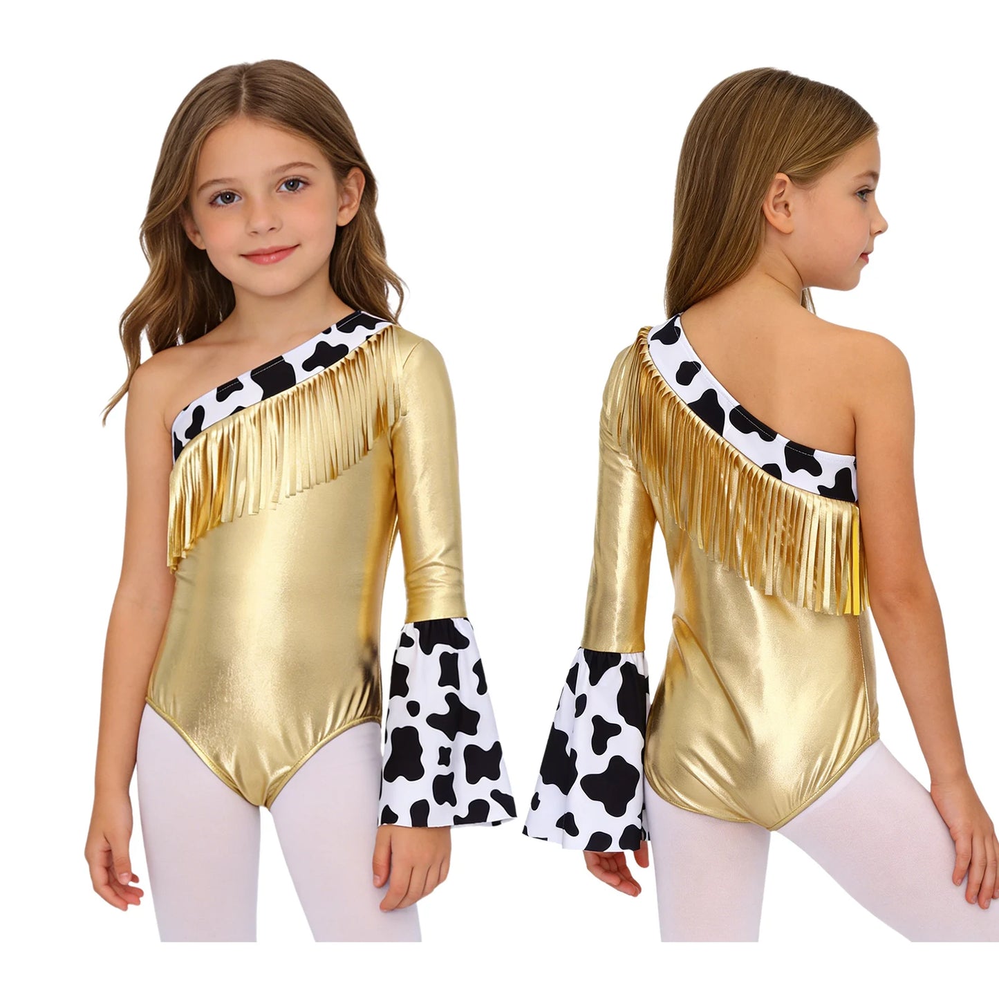 Kids' Girls Western Cowgirl One Shoulder Fringe Metallic Bodysuit Costume - alternate view 11