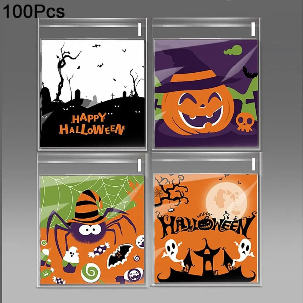 100Pcs Plastic Halloween Candy Bags Self-adhesive Clear Trick or Treat Bags Ghost Halloween Series Candy - product image 14