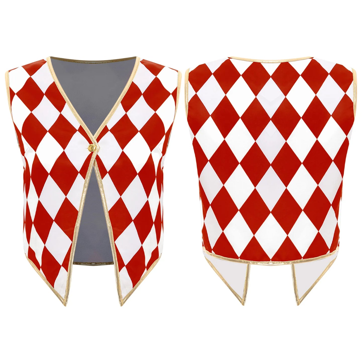 Unisex Halloween Circus Clown Ringmaster Sleeveless Vest Checkerboard Plaid Waistcoat - Red / L