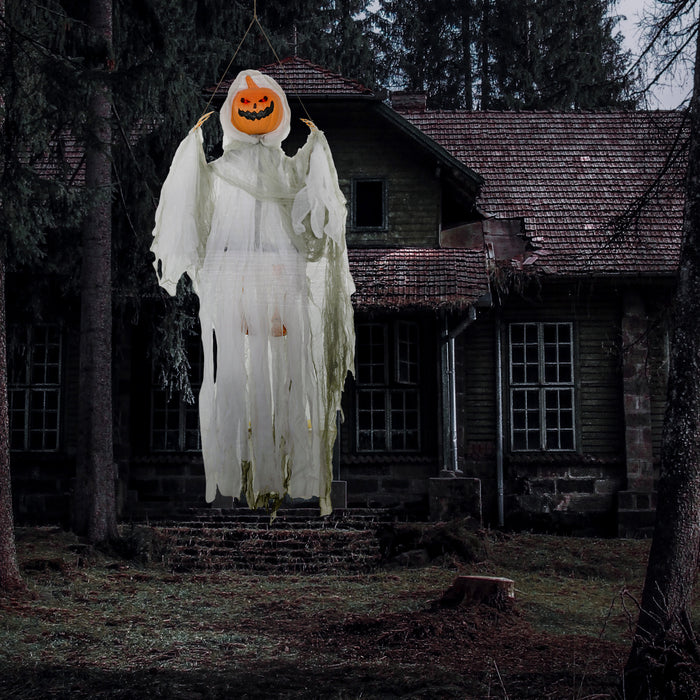 3.9' Outdoor Halloween Hanging Pumpkin Ghost W / Light Up