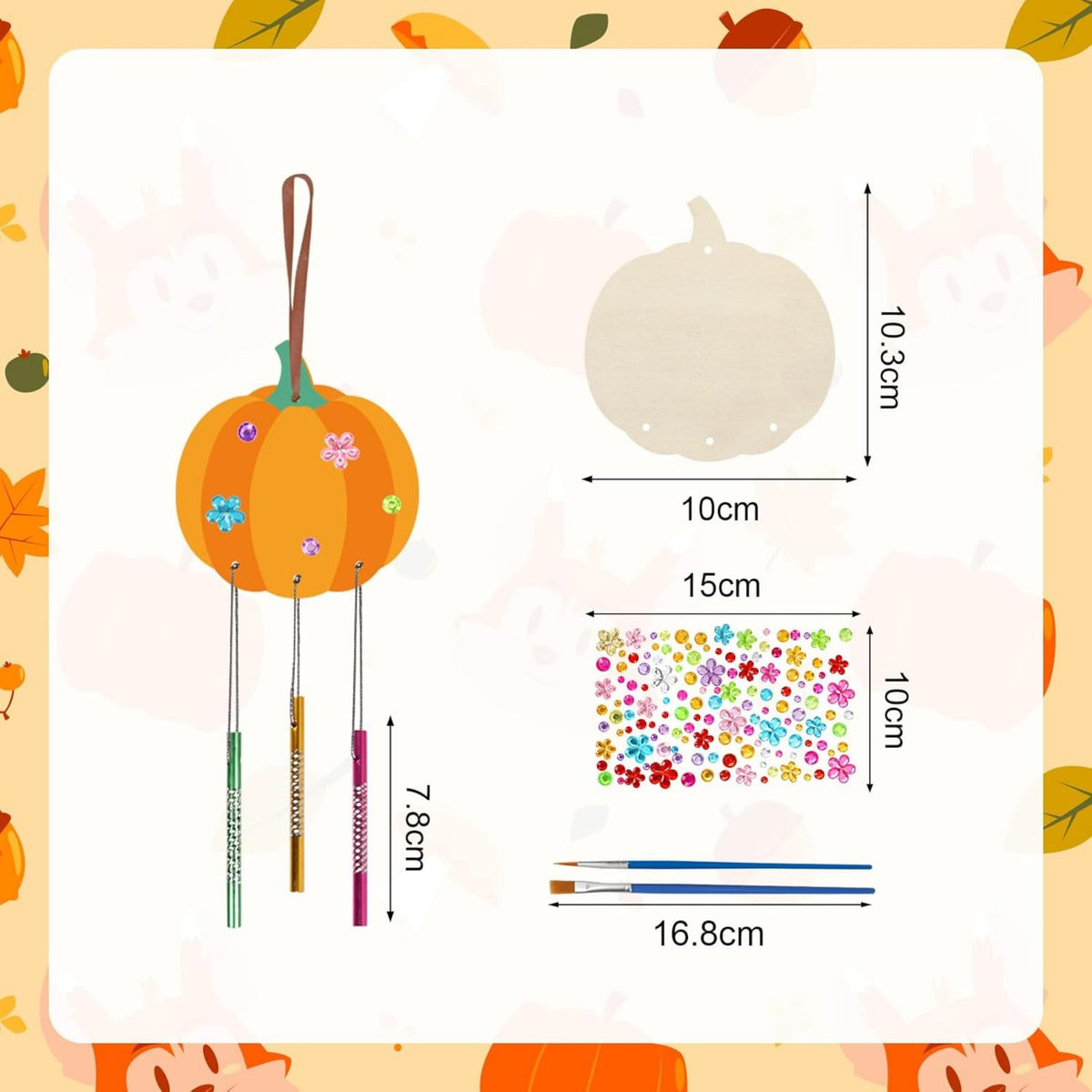 Pumpkin Wind Chime Halloween Craft Kit with 10 Wooden Pumpkins - product image 3