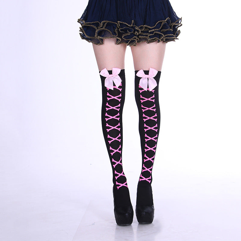 Halloween Candy Color Bowknot Stockings Costume - Discount Halloween City