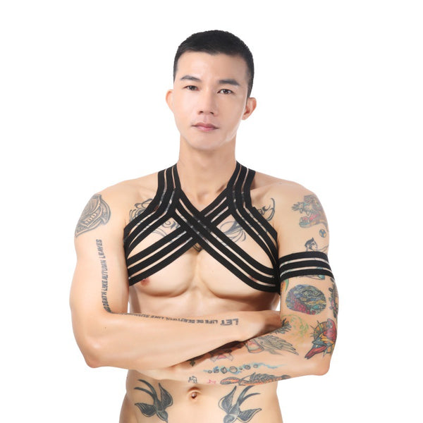 Men Body Chest Metal Chain Harness Elastic Shoulder Strap - Discount Halloween City