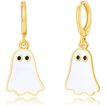 Halloween Ghost Earrings for Women's Gold Ghost Huggie Hoop - Discount Halloween City