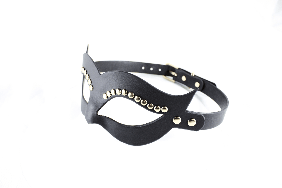 Studded BDSM Mask – Elegant Black Venetian Bondage Masquerade
