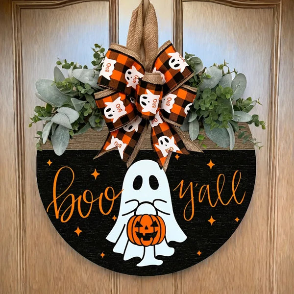 Halloween Ghost & Pumpkin Wreath