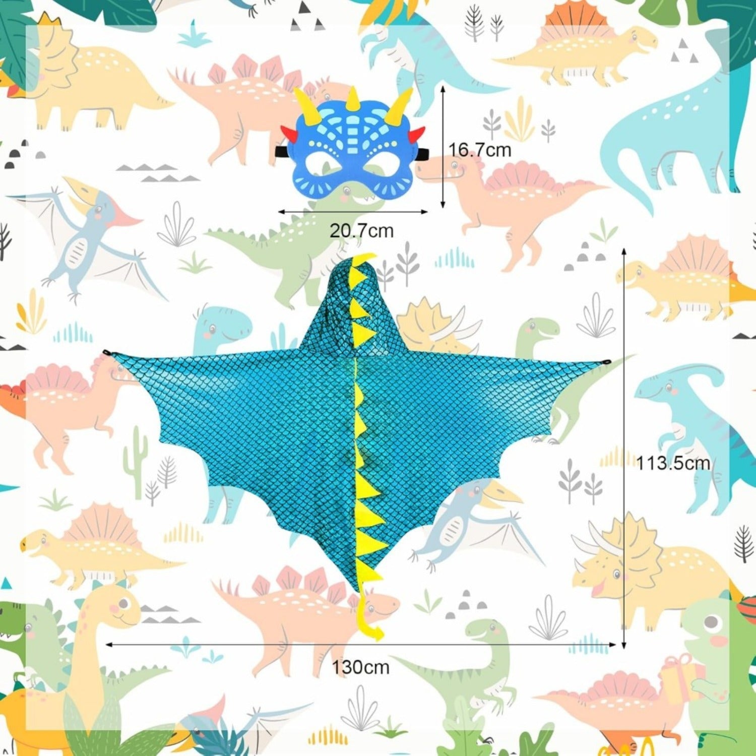 Dinosaur Halloween Cape Costume Set with Mask & Gloves - Design 1 - product image 5