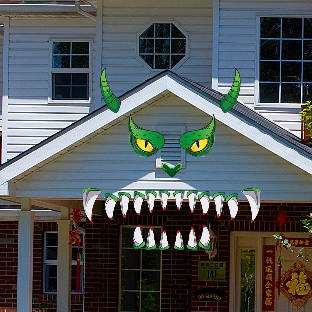 Halloween Plastic Eyes Decoration Green Monster Door Sticker - Discount Halloween City