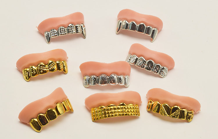 Halloween Dress Up Props Electroplating Gold and Silver Dentures Simulation Zombie Dentures - Discount Halloween City