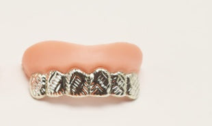 Halloween Dress Up Props Electroplating Gold and Silver Dentures Simulation Zombie Dentures - Discount Halloween City