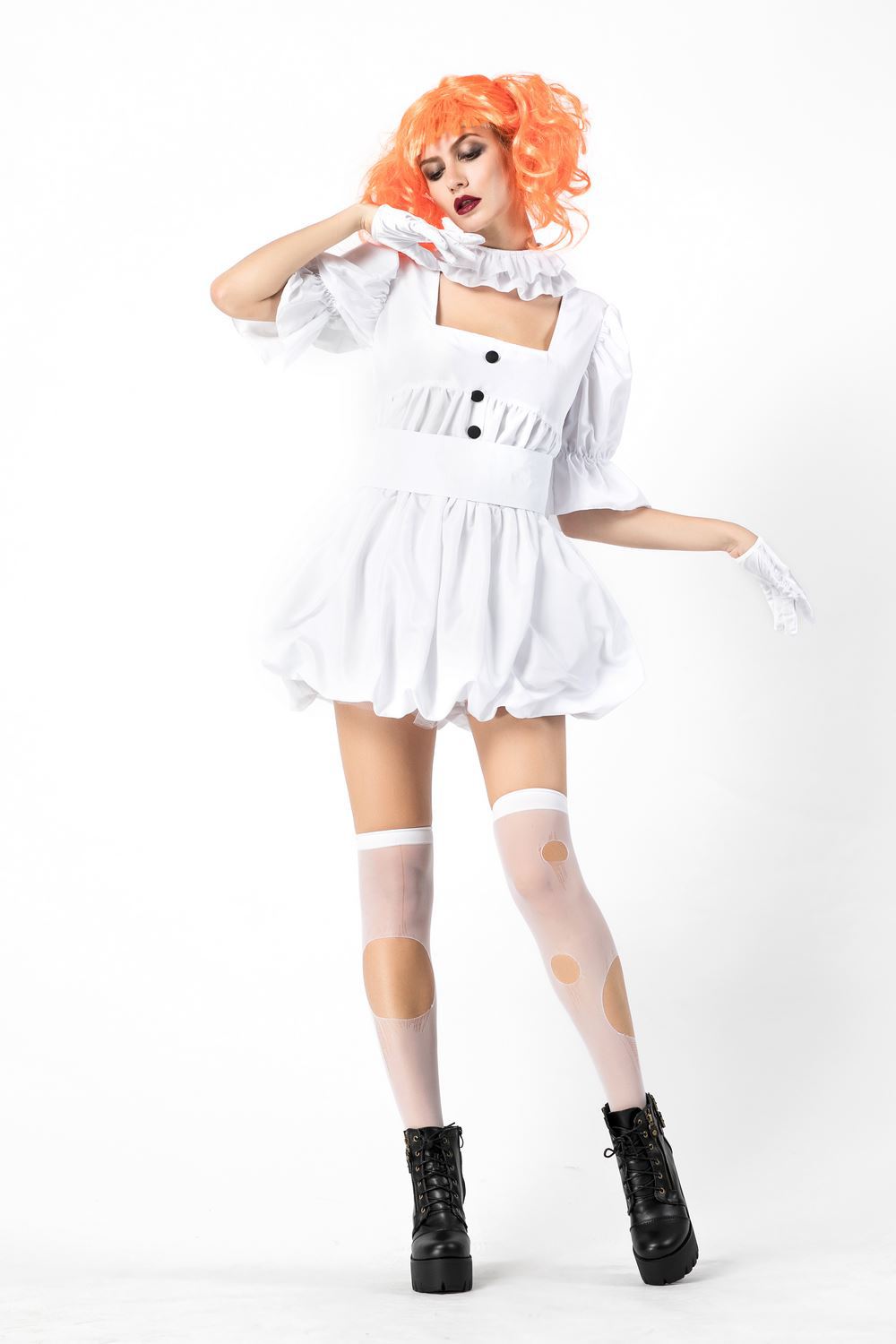 Halloween Ghost Doll Clown Cos Costume White Dress | Wigs | Gloves - Indoor Decorations