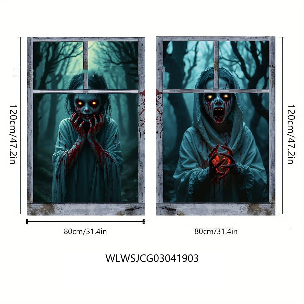 3D Holiday Halloween Horror Witch Window Cover Family Party Decoration Witch Zombie - Discount Halloween City