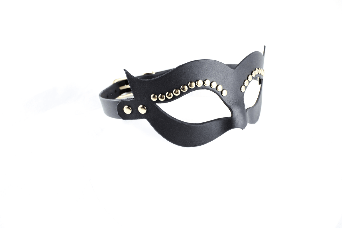 Studded BDSM Mask – Elegant Black Venetian Bondage Masquerade