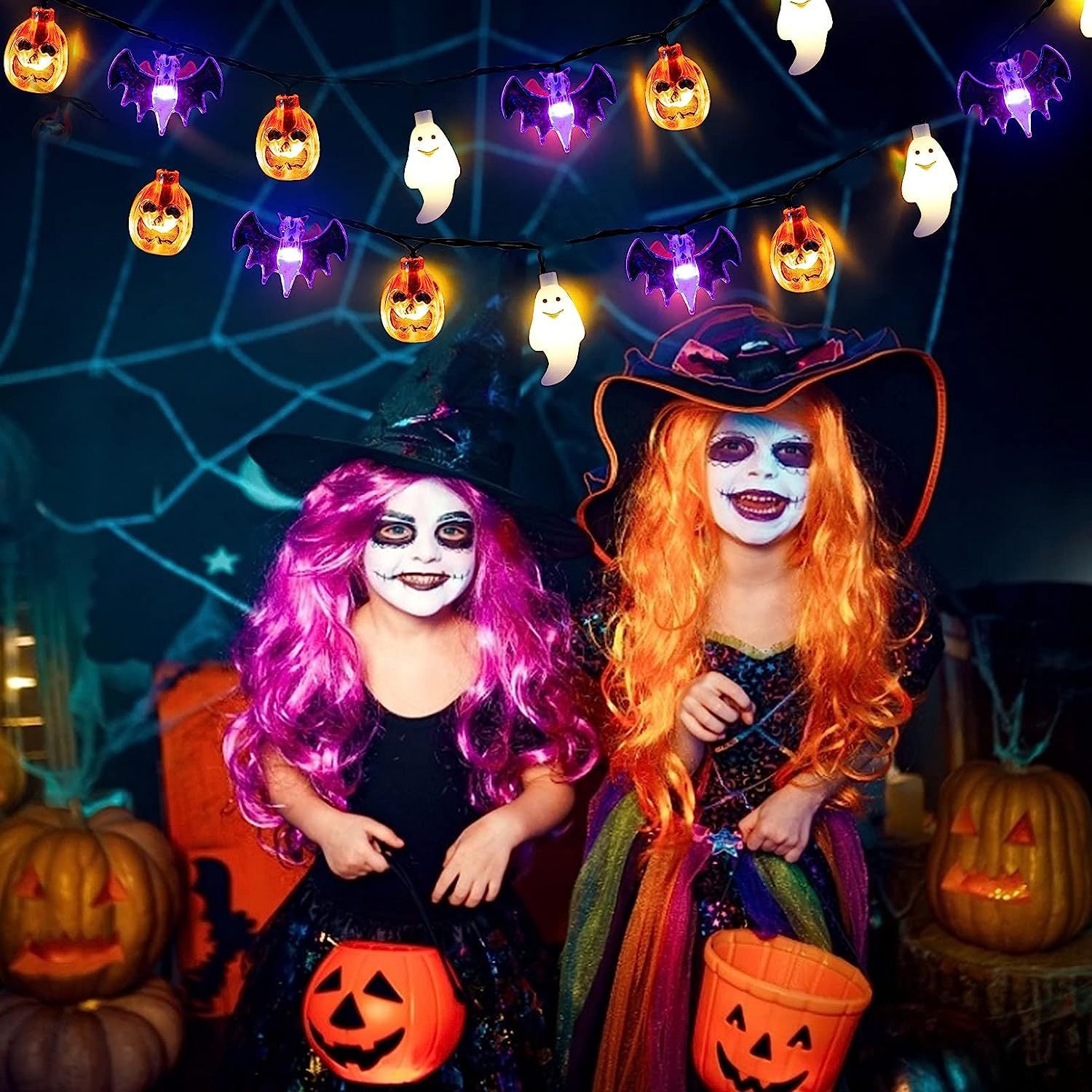 LED Halloween Pumpkin Spider Bat Skull String Light Lamp - Discount Halloween City