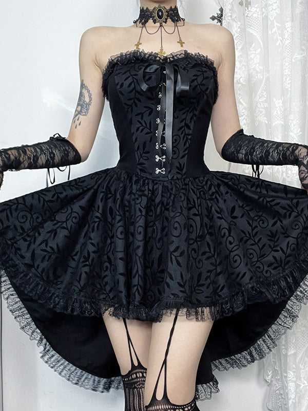 Halloween Dark Goth Flocking Bra Trailing Dress - product image 3