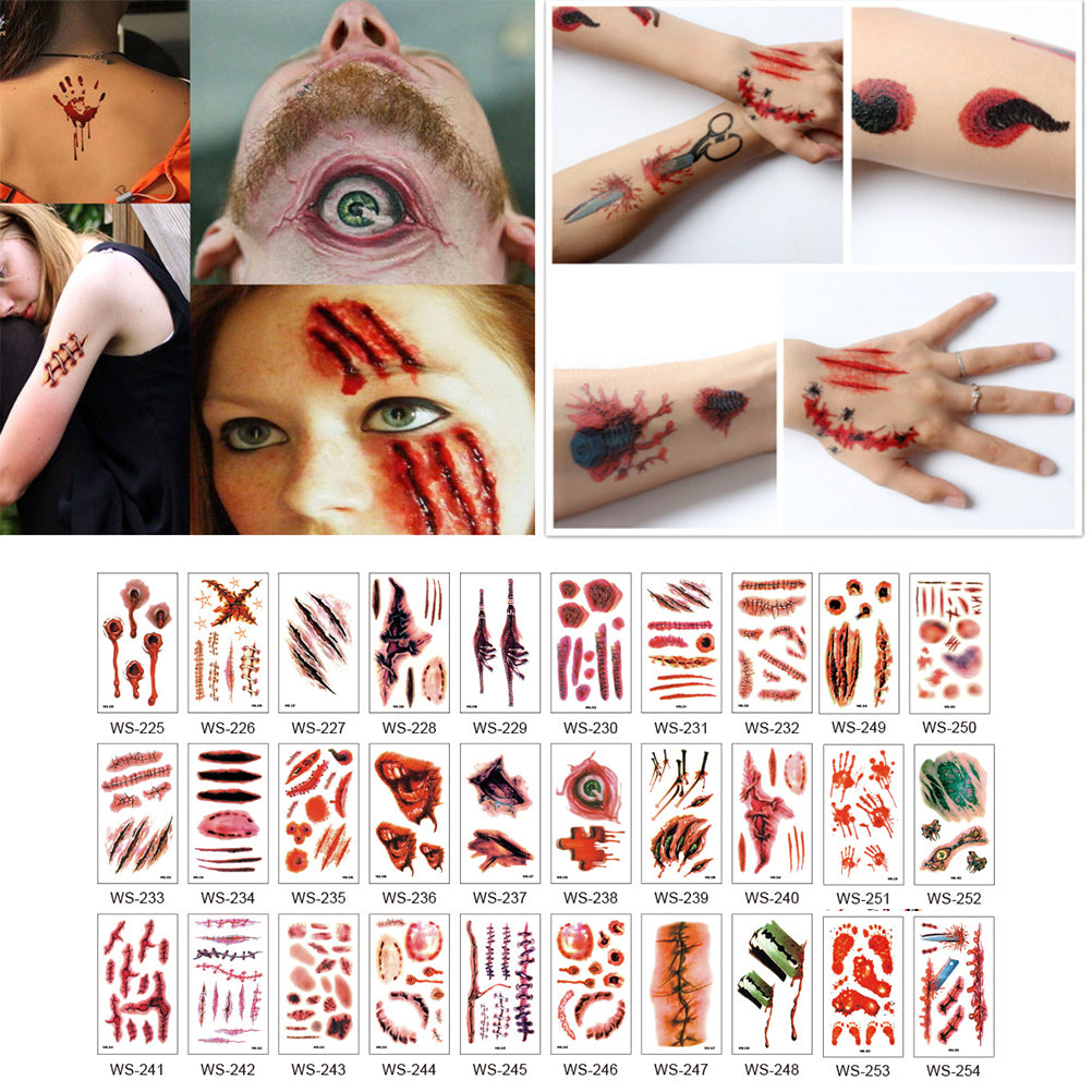 Temporary Scar Tattoos Stickers Realistic Bloody Wound Scab - alternate view 6
