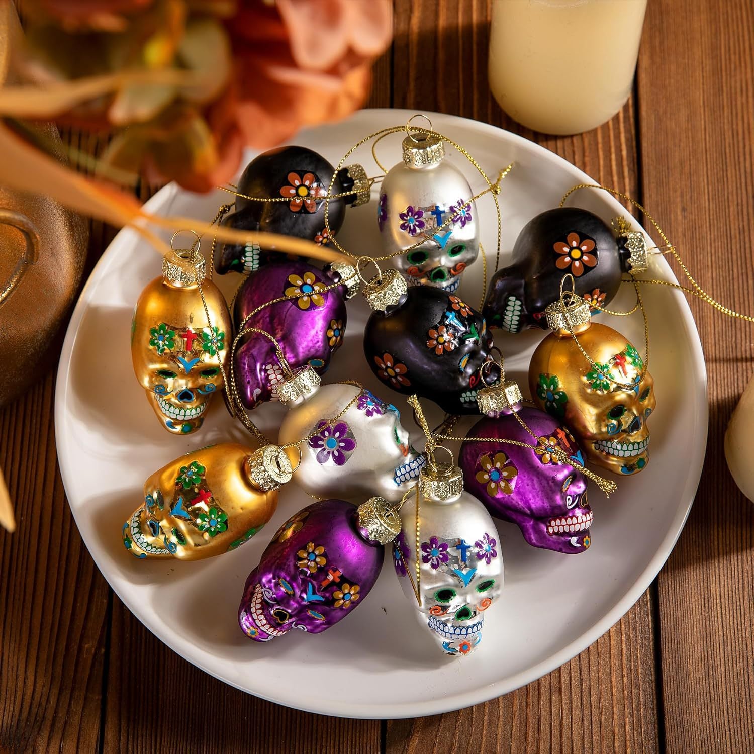 Halloween Glass Skull Ornament Set - Discount Halloween City