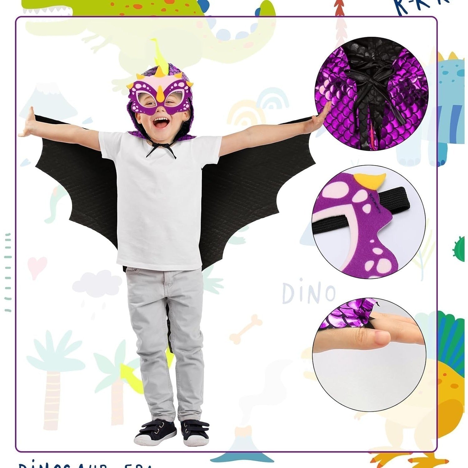 Dinosaur Halloween Cape Costume Set with Mask & Gloves - Design 2 - product image 2