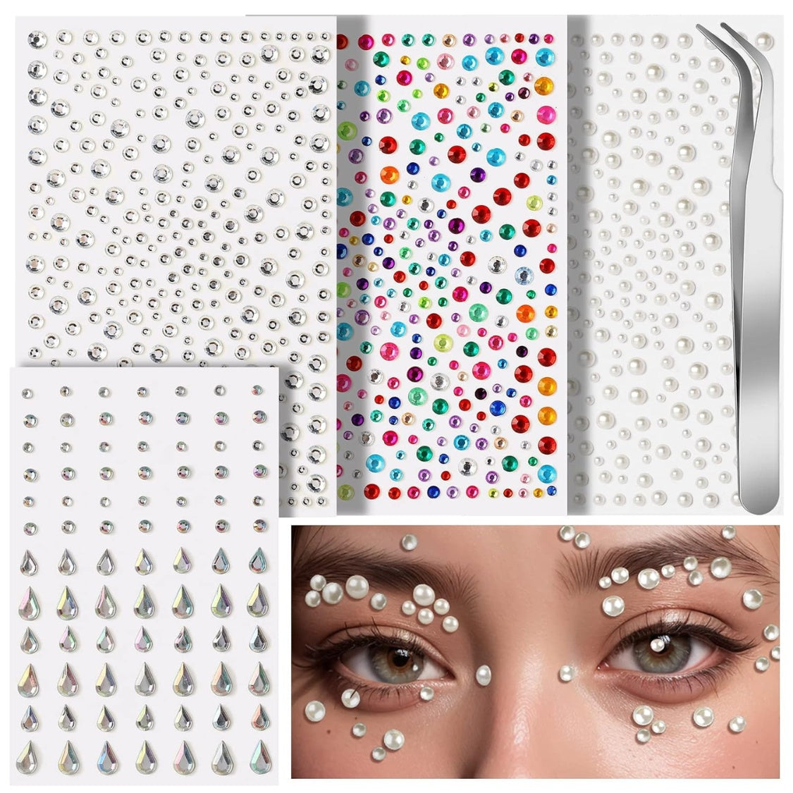 Gem Stickers Face Gems Self Adhesive Face Gems and Pearls