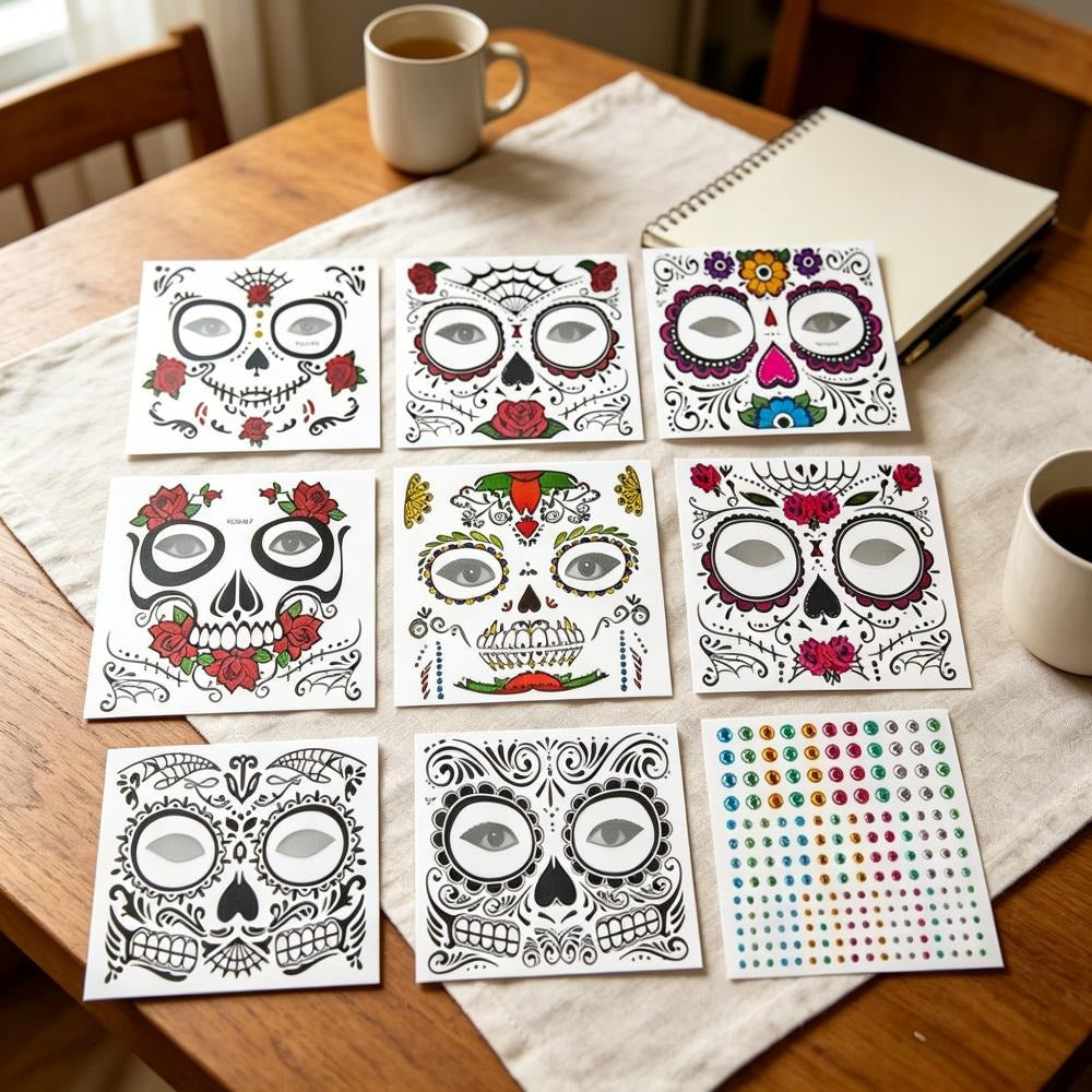 9-piece Face Decoration Set with Rhinestones
