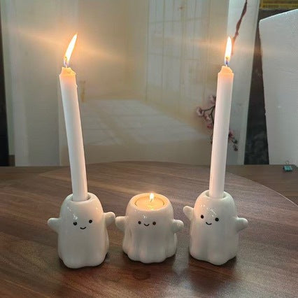 Halloween Ghost Ceramic Candle Holder | Indoor Decorations - Decorations