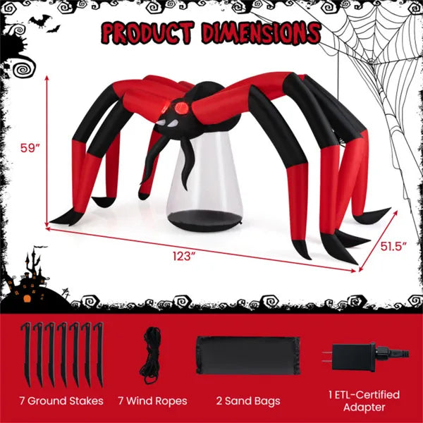 10 FT Wide 5 FT Tall Giant Halloween Inflatable Spider - LED - product image 5