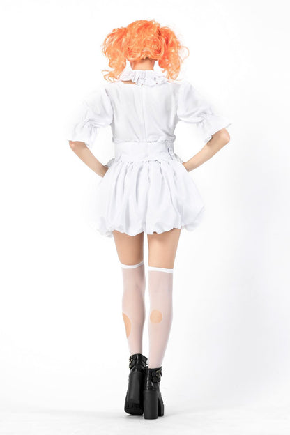 Halloween Ghost Doll Clown Cos Costume White Dress | Wigs | Gloves - Indoor Decorations