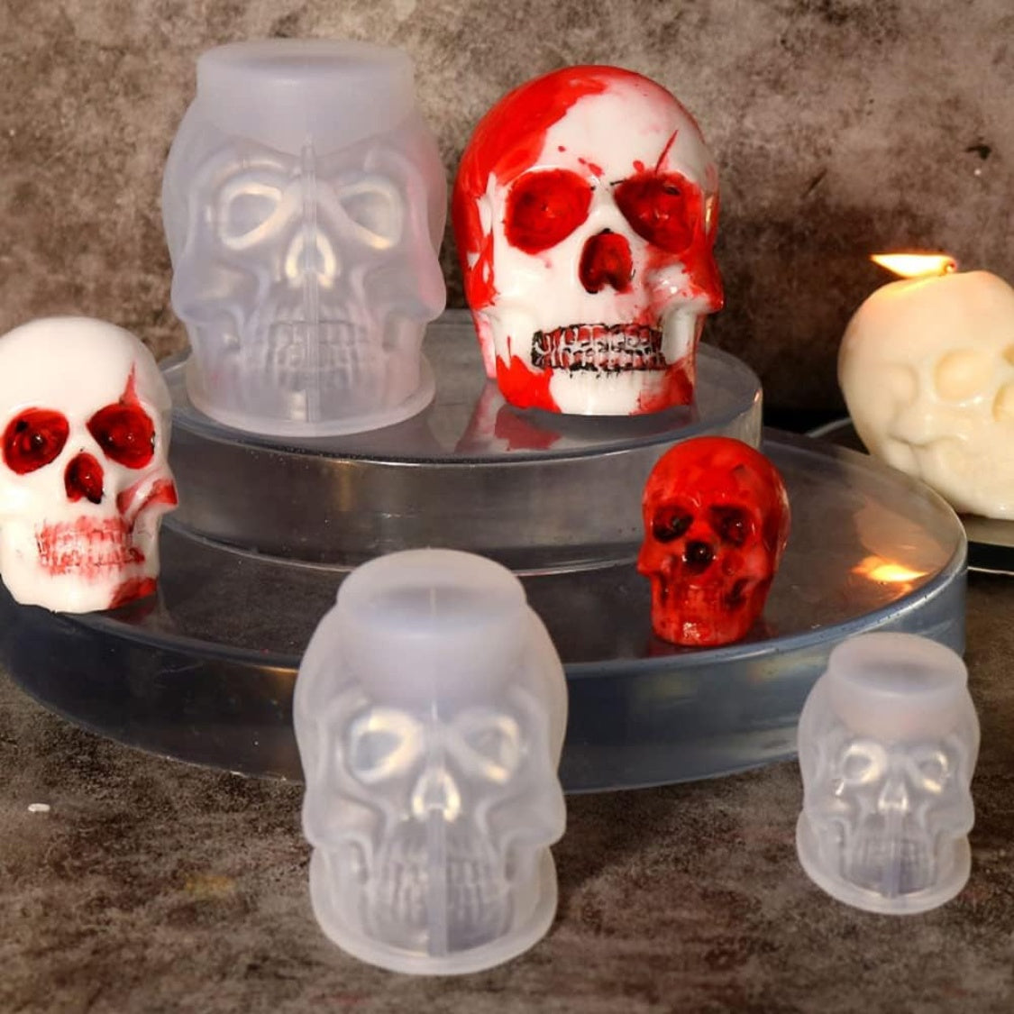 Set of Large Medium Small 3D Skull Resin Molds Flexible - alternate view 2