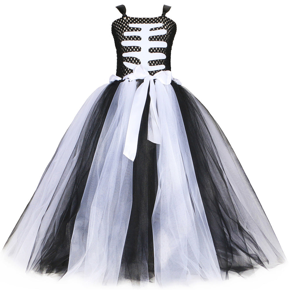 Halloween Girl Skull Skeleton Mesh Bubble Skirt | Indoor Decorations - Decorations